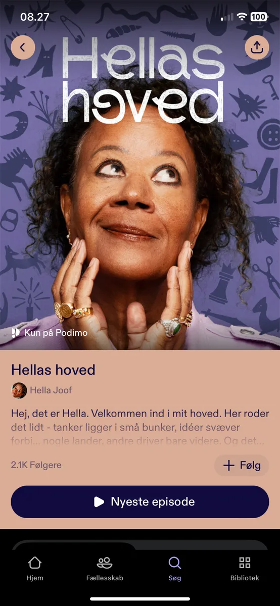 Hellas hoved i Podimo-appen