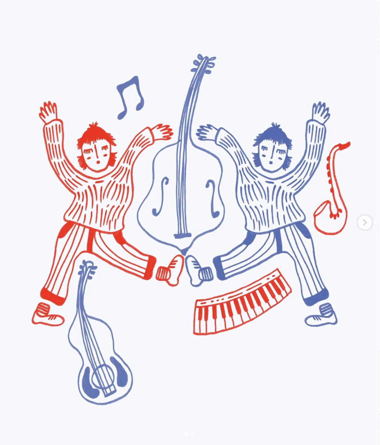 Illustration: musikere med kontrabas og guitar